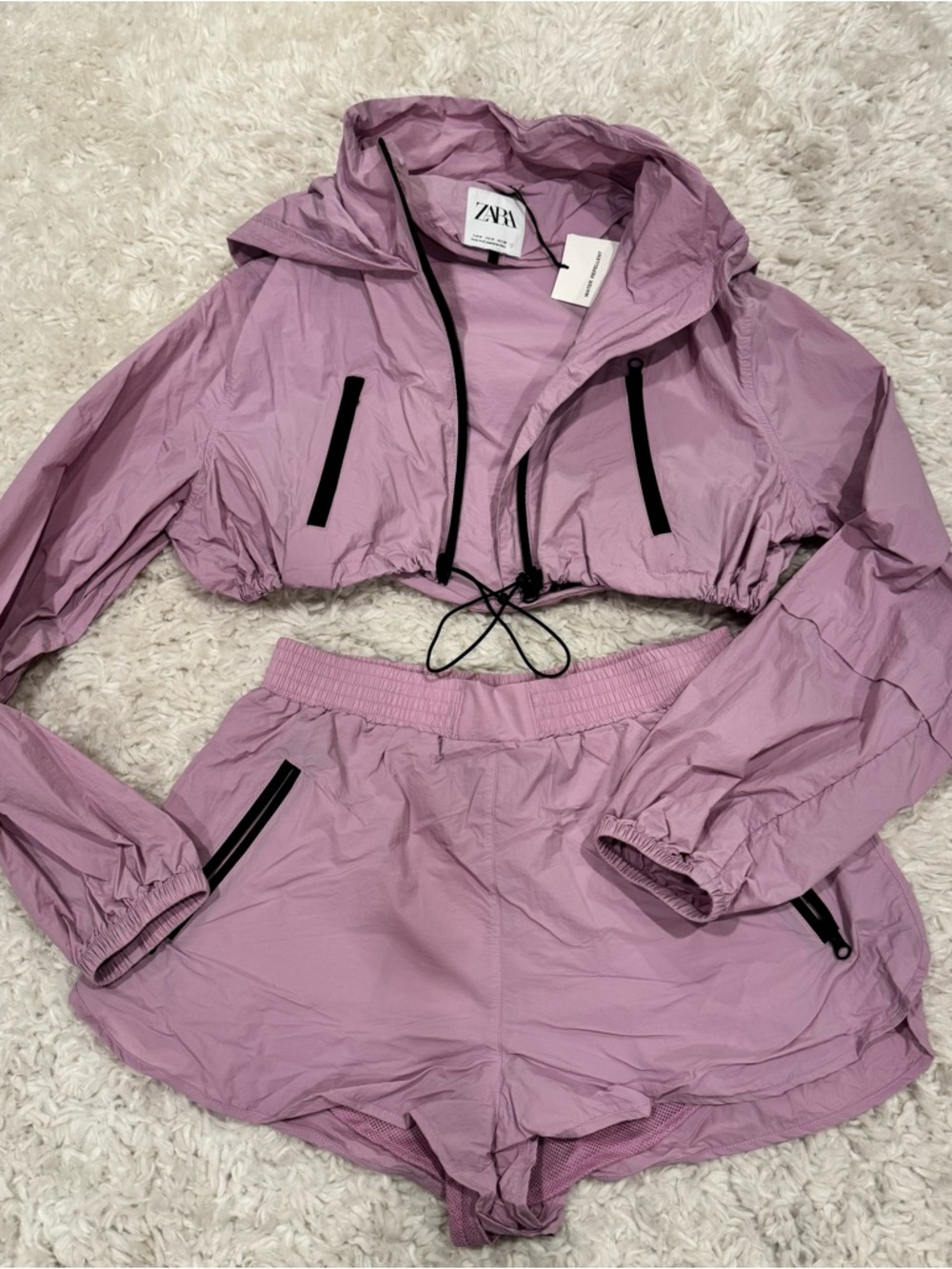 ZARA Lilac Cropped Windbreaker and Shorts Set